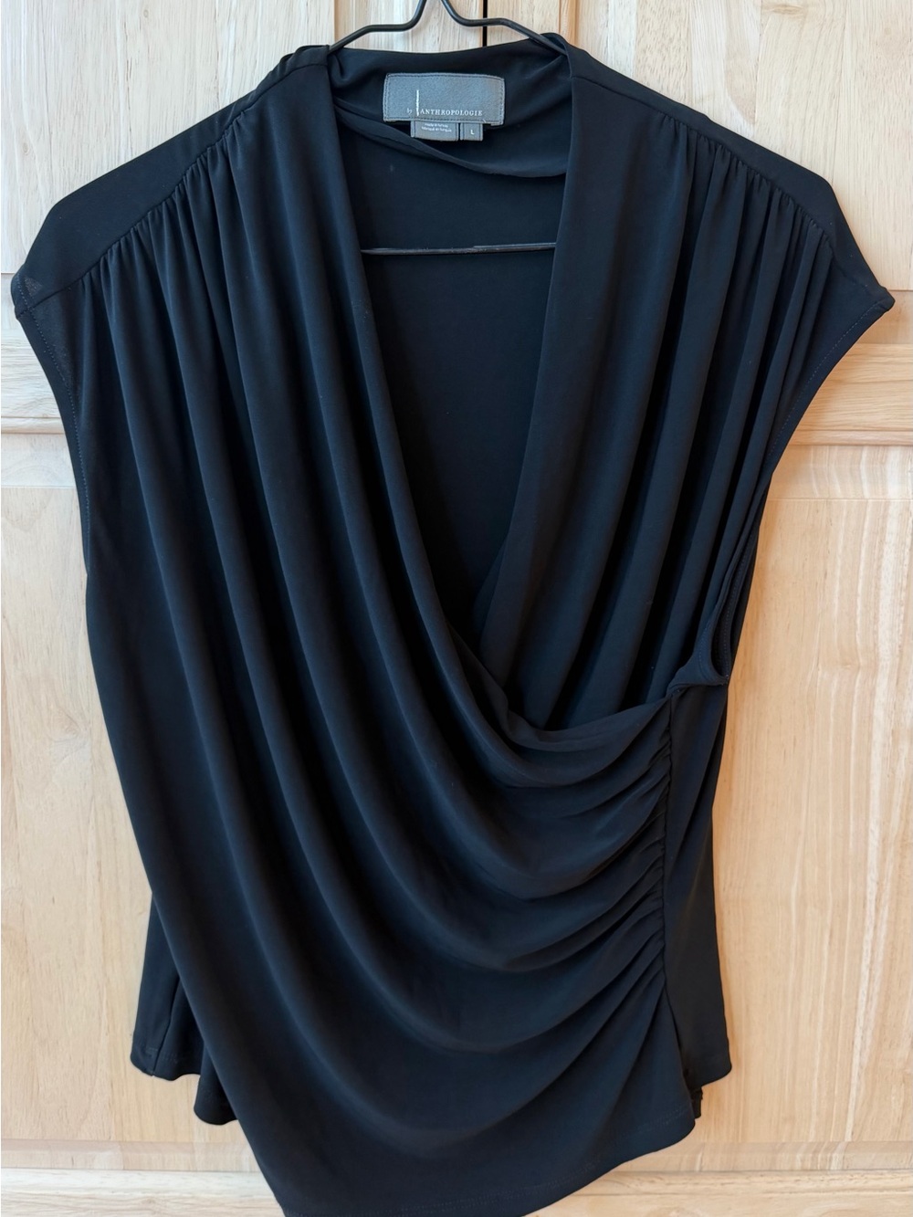 Anthropologie Black Draped V-Neck Sleeveless Blouse